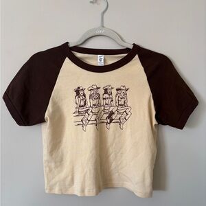 Los Angeles Apparel Crop Tee - Cream and Brown